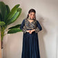 Blooming Vichitra Embroidered Floor Length Anarkali Set for Wedding and Festive Wear