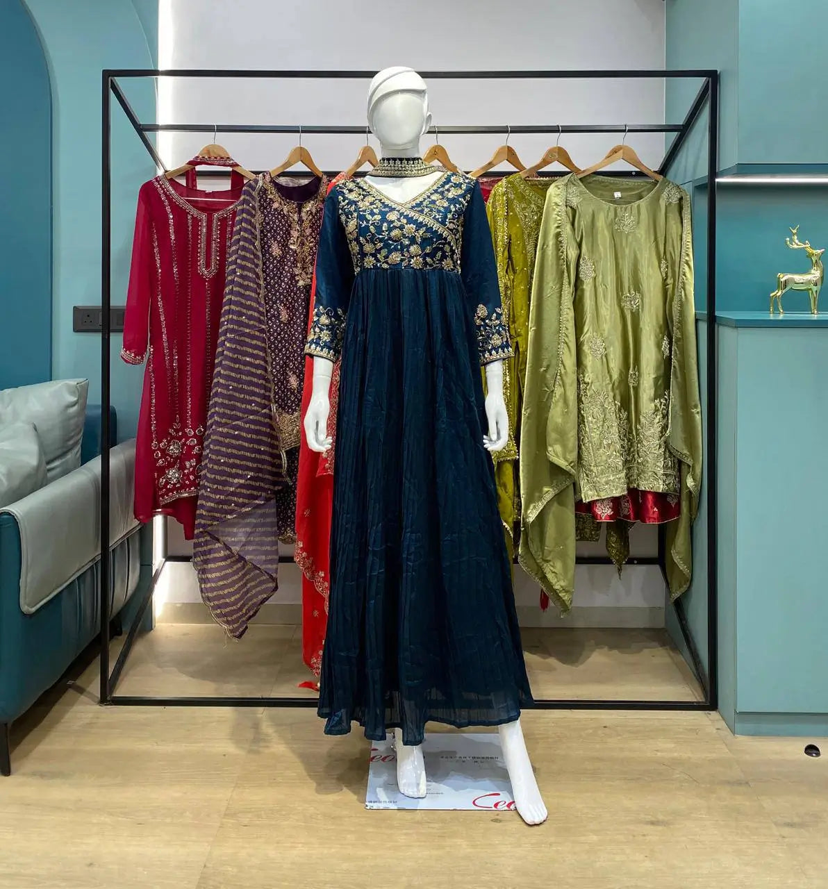 Blooming Vichitra Embroidered Floor Length Anarkali Set for Wedding and Festive Wear