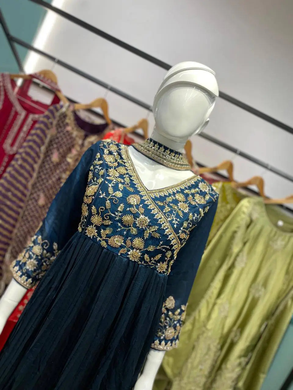 Blooming Vichitra Embroidered Floor Length Anarkali Set for Wedding and Festive Wear