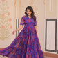 Blue Floral Printed Faux Georgette Gown | 12 MTR Flair | Festive & Party Wear