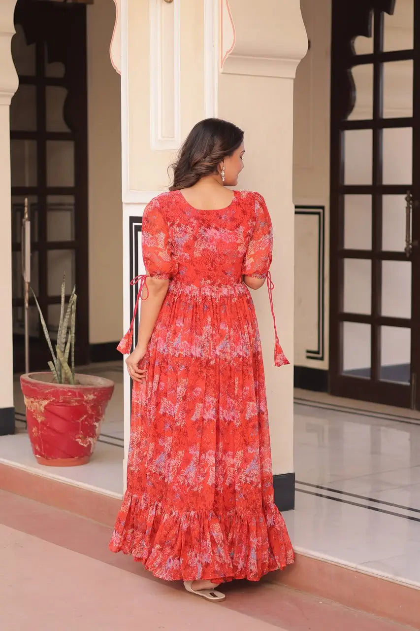 Blue Floral Printed Faux Georgette Gown | 12 MTR Flair | Festive & Party Wear