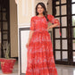 Blue Floral Printed Faux Georgette Gown | 12 MTR Flair | Festive & Party Wear