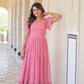 Blue Floral Printed Faux Georgette Gown | 12 MTR Flair | Festive & Party Wear