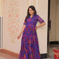 Blue Floral Printed Faux Georgette Gown | 12 MTR Flair | Festive & Party Wear