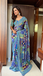 Blue Patchwork Mirror Saree
