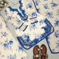 Blue & Pink Floral Print Kurta Palazzo Set