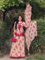 Blue & Pink Floral Print Kurta Palazzo Set