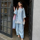 Blue Satin Silk Farshi Salwar Suit with Organza Dupatta