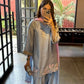 Blue Satin Silk Farshi Salwar Suit with Organza Dupatta