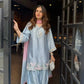 Blue Satin Silk Farshi Salwar Suit with Organza Dupatta
