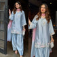 Blue Satin Silk Farshi Salwar Suit with Organza Dupatta