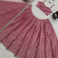 Blush Blossom Embroidered Satin Lehenga Set for Wedding and Festive Wear