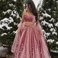Blush Blossom Embroidered Satin Lehenga Set for Wedding and Festive Wear