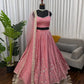 Blush Blossom Embroidered Satin Lehenga Set for Wedding and Festive Wear