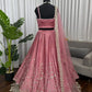 Blush Blossom Embroidered Satin Lehenga Set for Wedding and Festive Wear