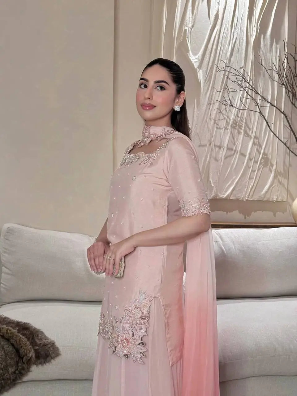 Blush Floral Bead Sharara