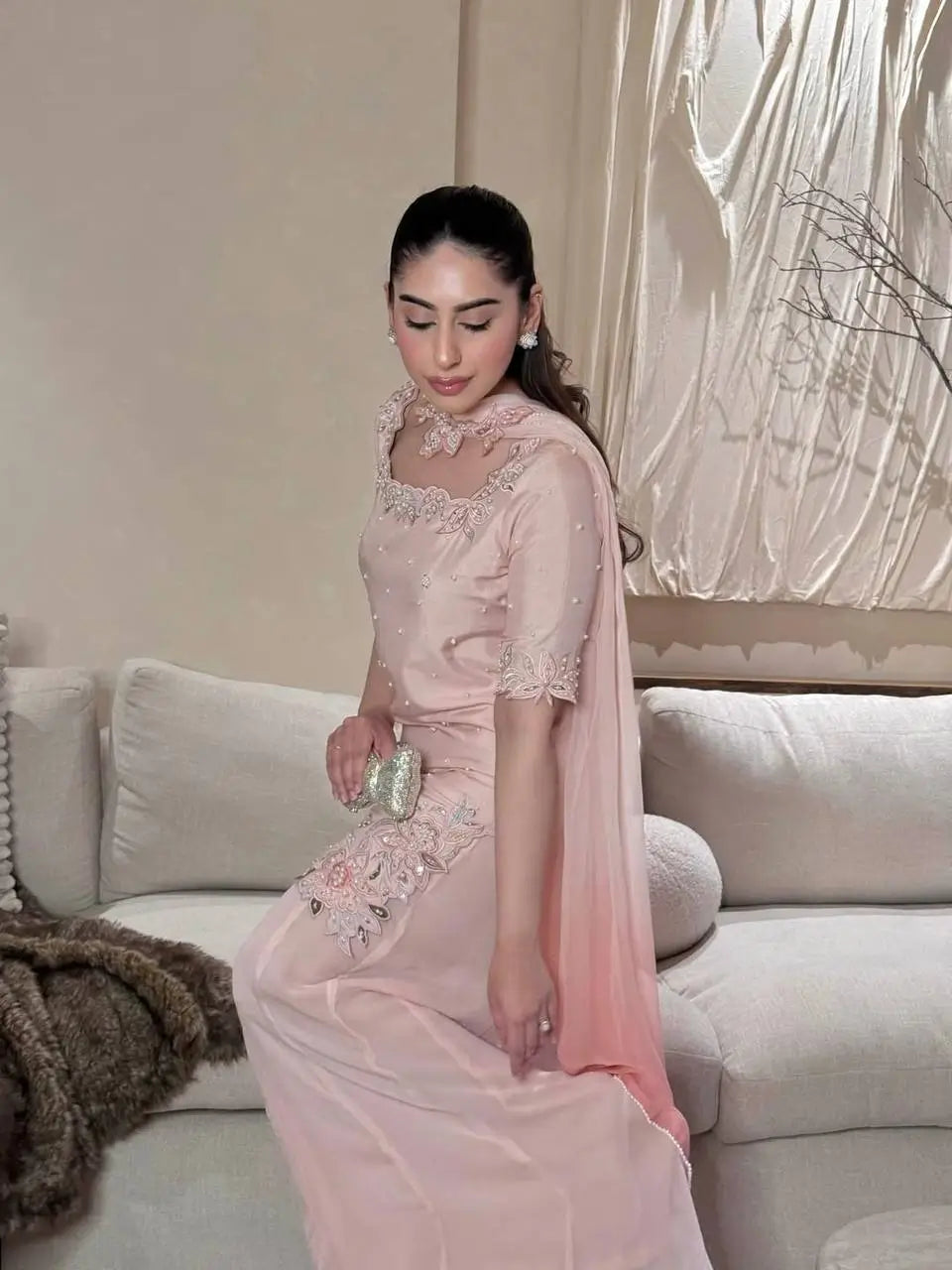 Blush Floral Bead Sharara