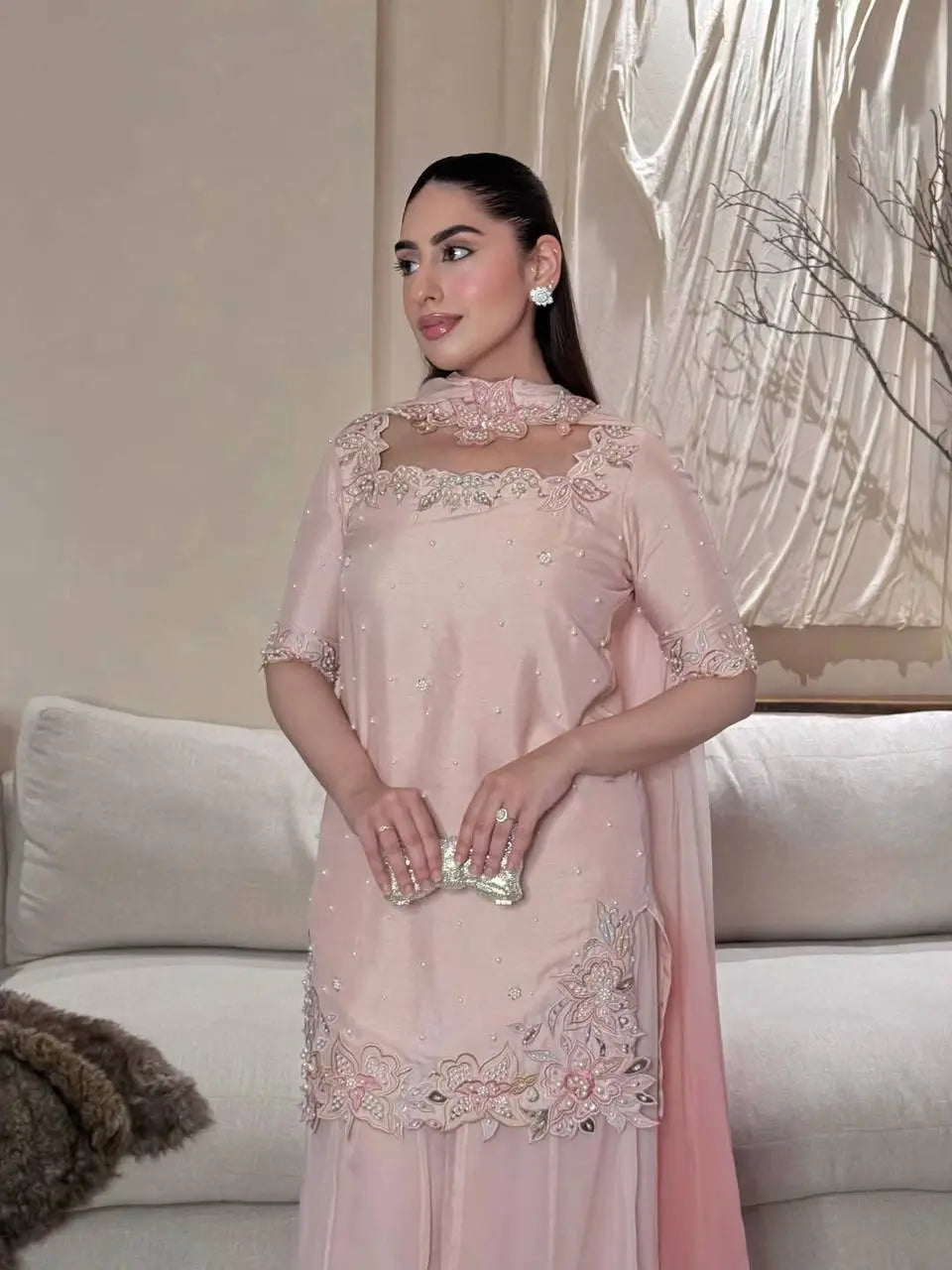 Blush Floral Bead Sharara