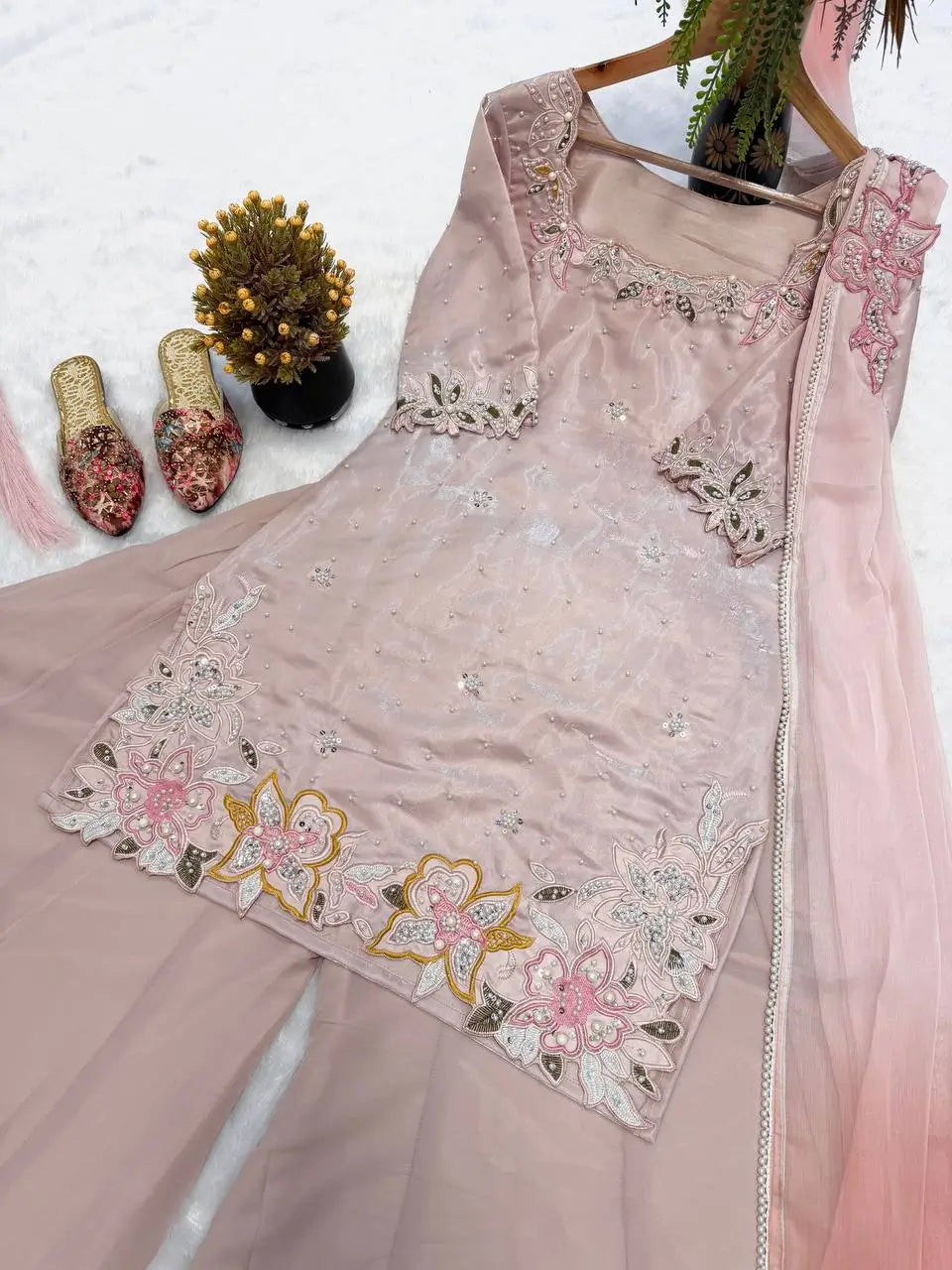 Blush Floral Bead Sharara
