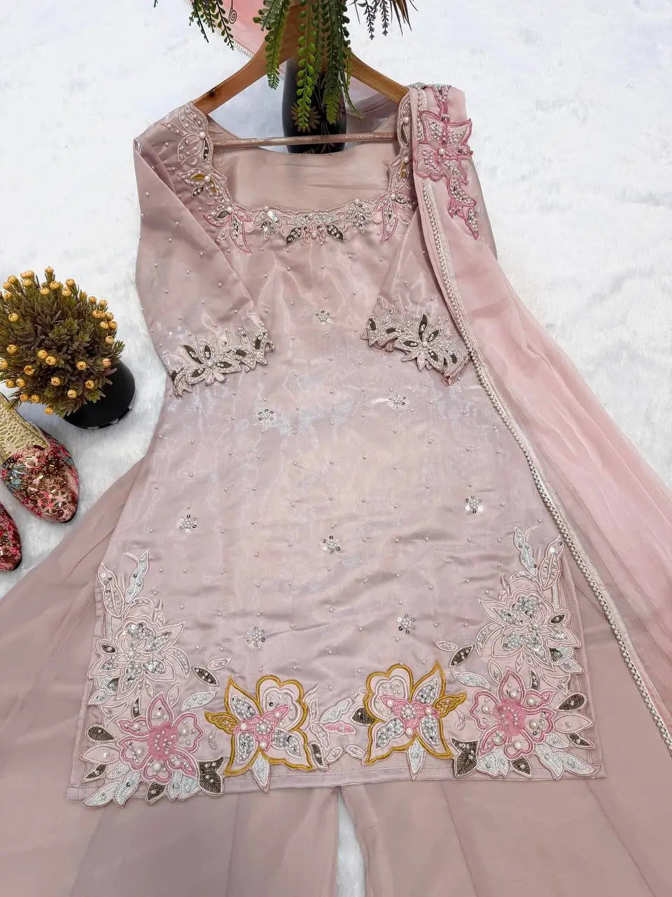 Blush Floral Bead Sharara