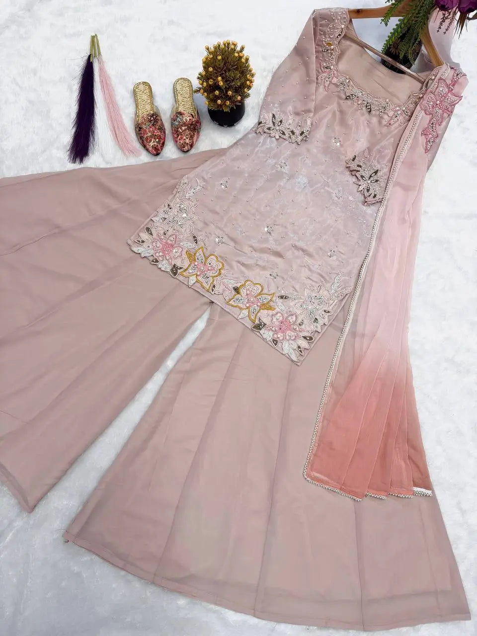 Blush Floral Bead Sharara