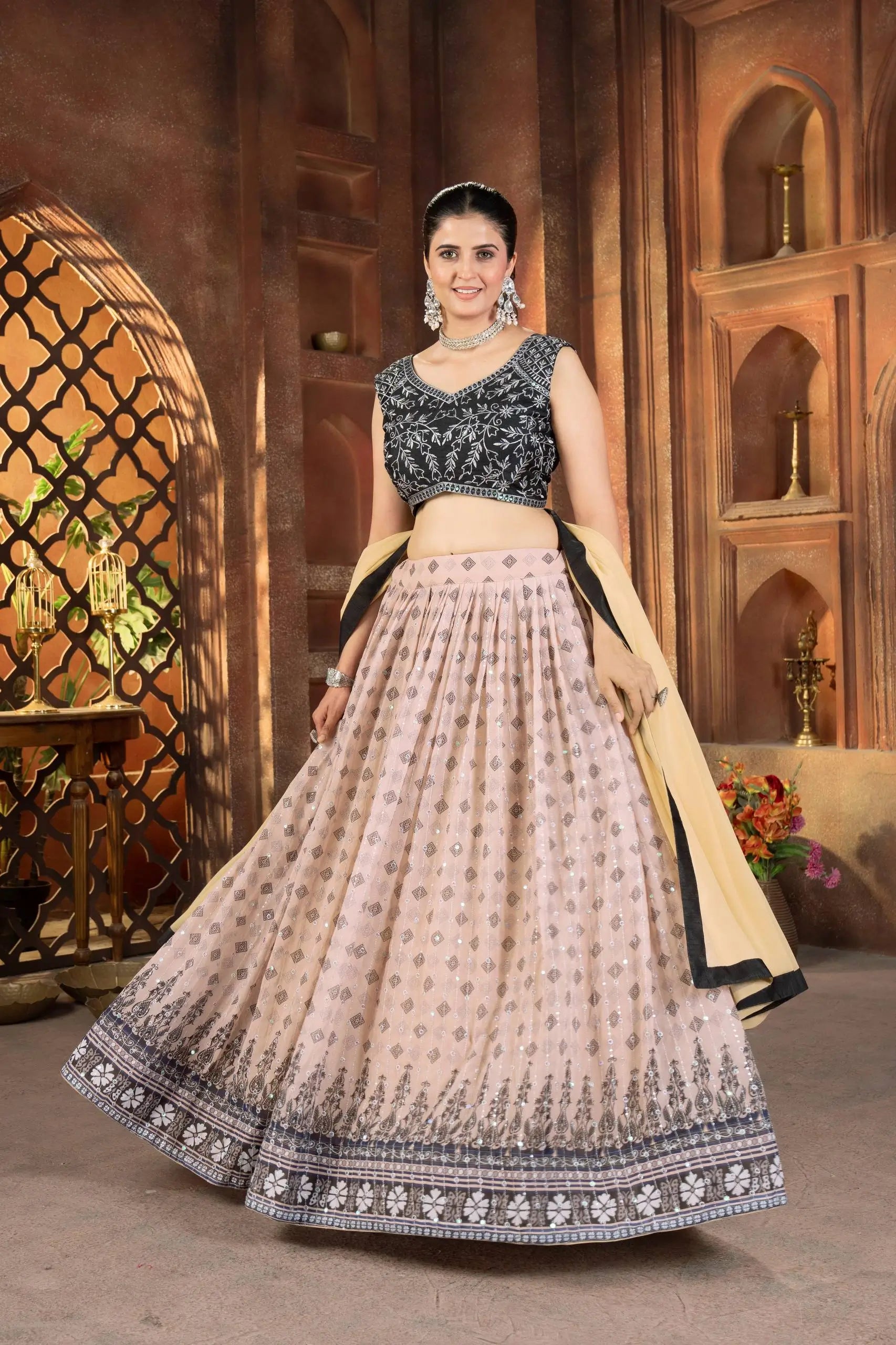 Blush Georgette Sequin Lehenga with Dupatta
