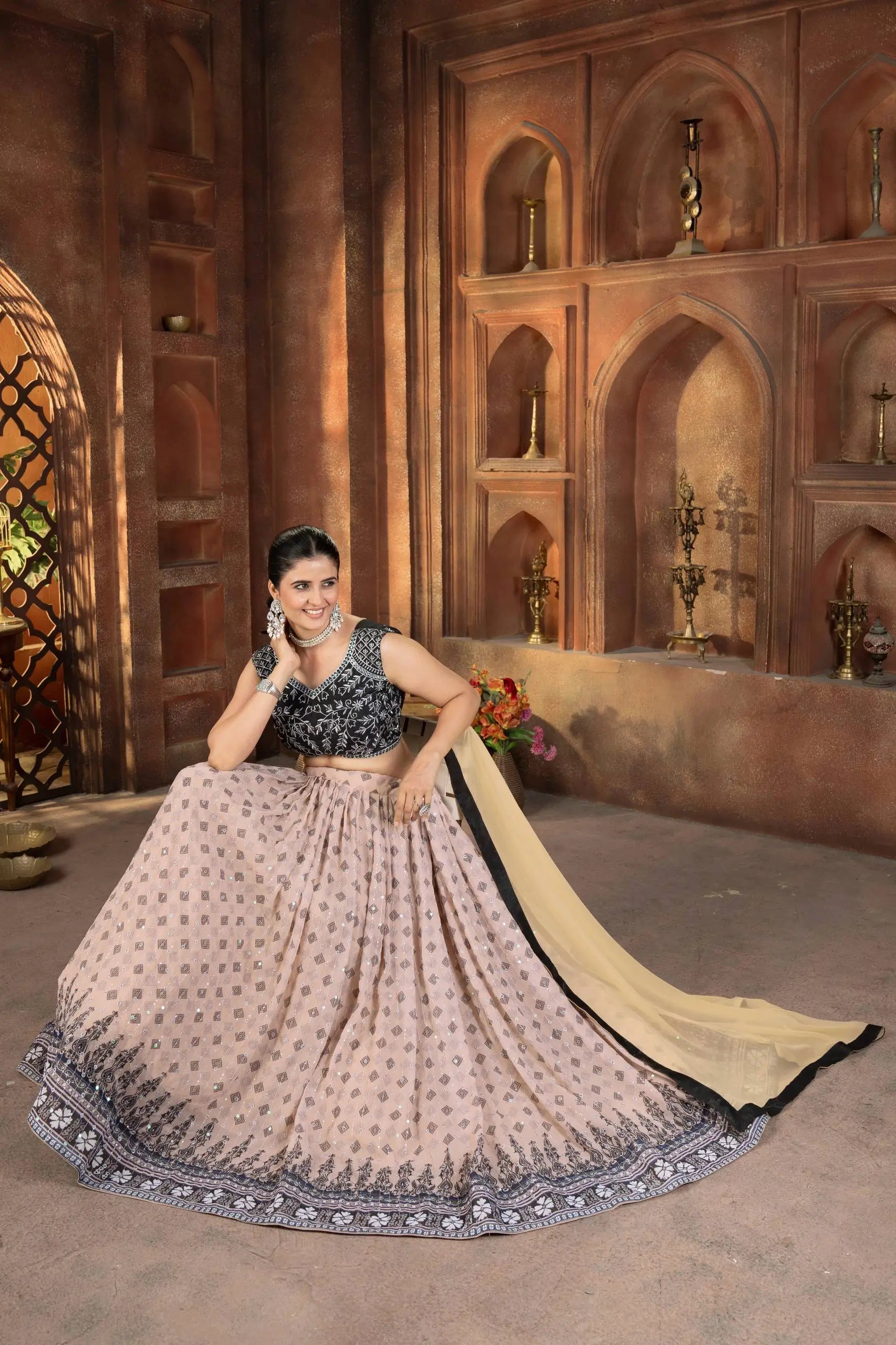 Blush Georgette Sequin Lehenga with Dupatta