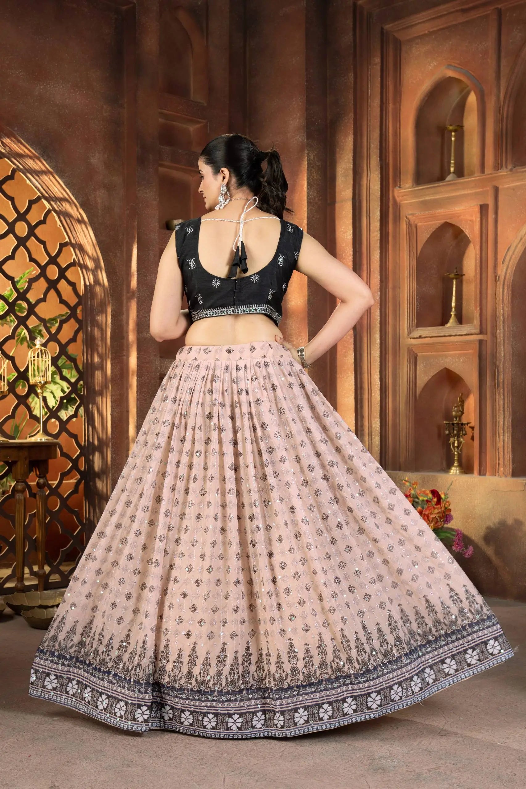 Blush Georgette Sequin Lehenga with Dupatta