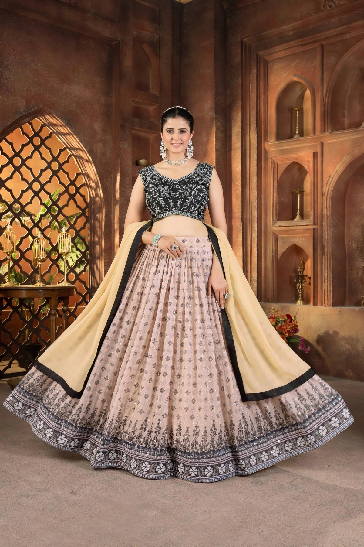 Blush Georgette Sequin Lehenga with Dupatta
