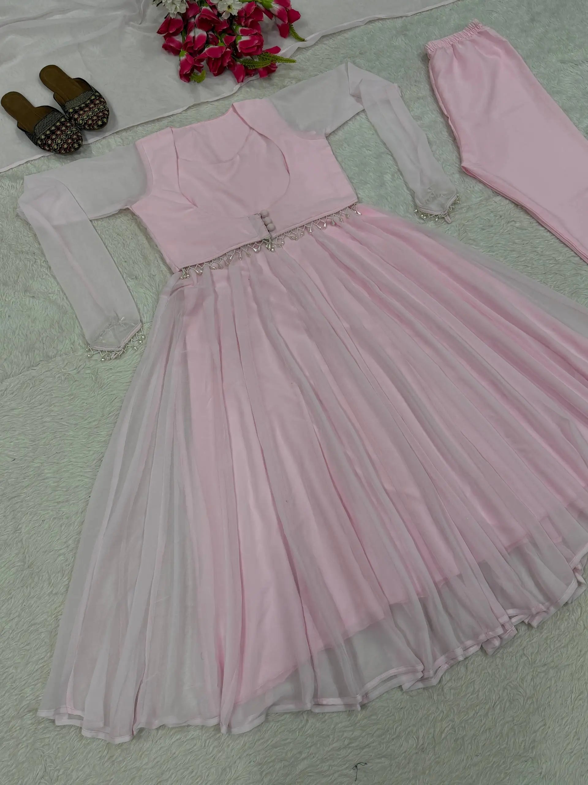 Blush Grace Maxi Anarkali Suit Set for Party and Festive Wear removable jacket 2 in 1 gown