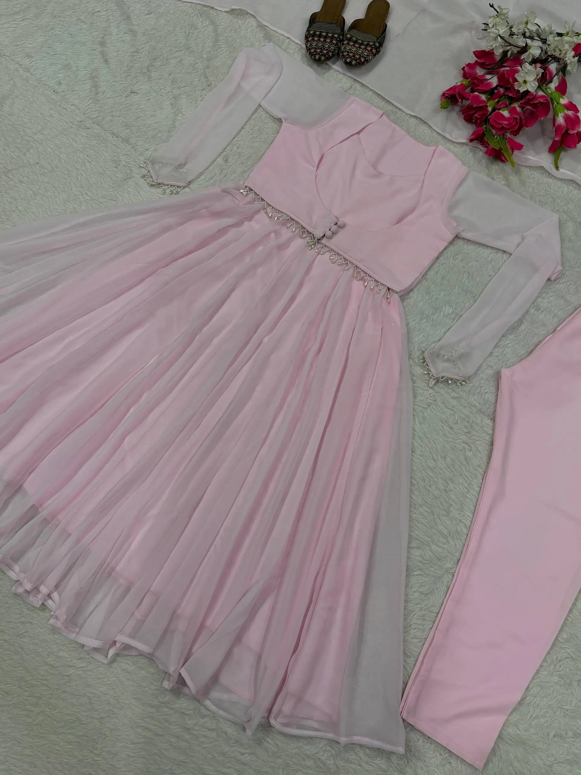 Blush Grace Maxi Anarkali Suit Set for Party and Festive Wear removable jacket 2 in 1 gown