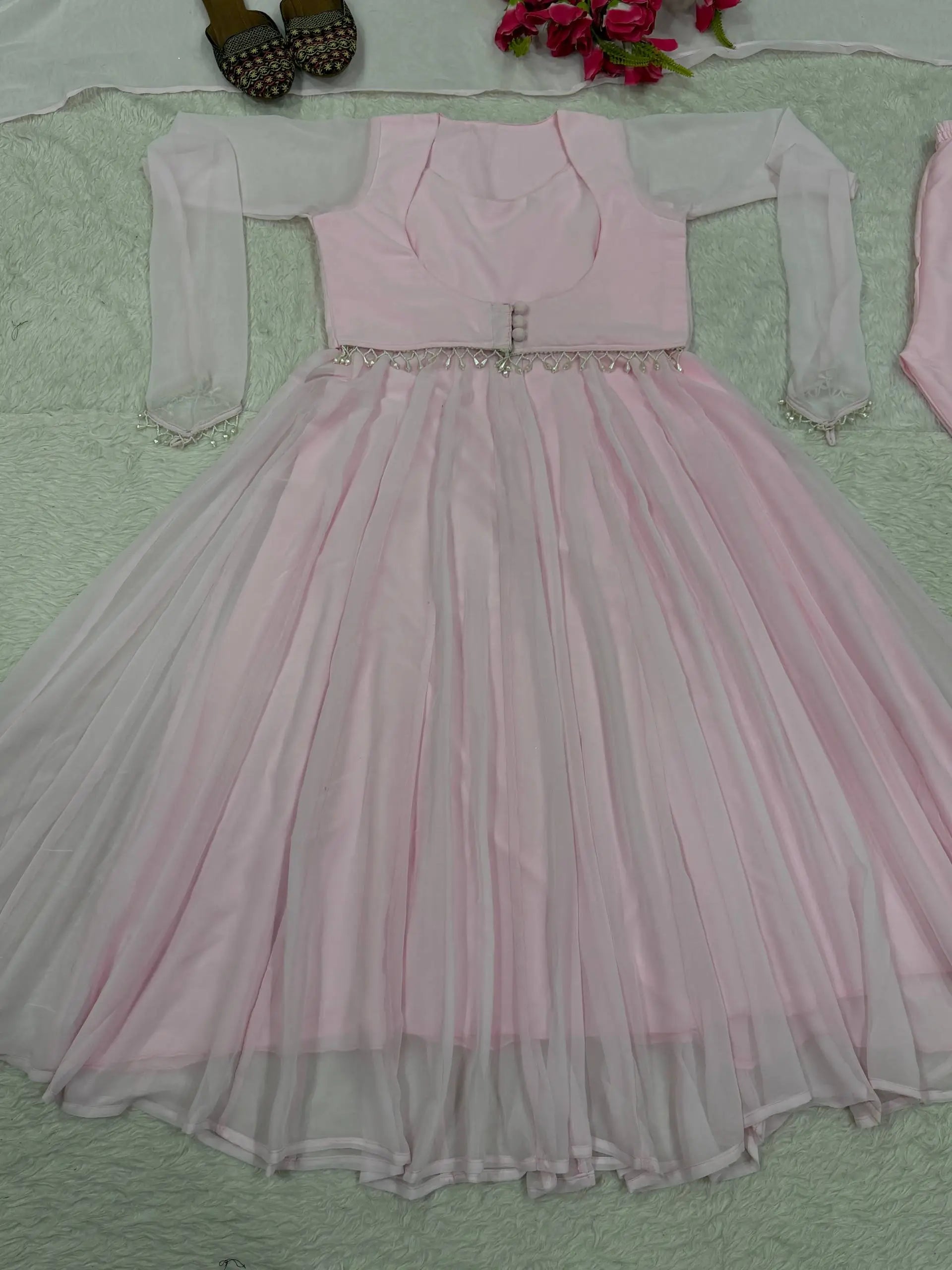 Blush Grace Maxi Anarkali Suit Set for Party and Festive Wear removable jacket 2 in 1 gown
