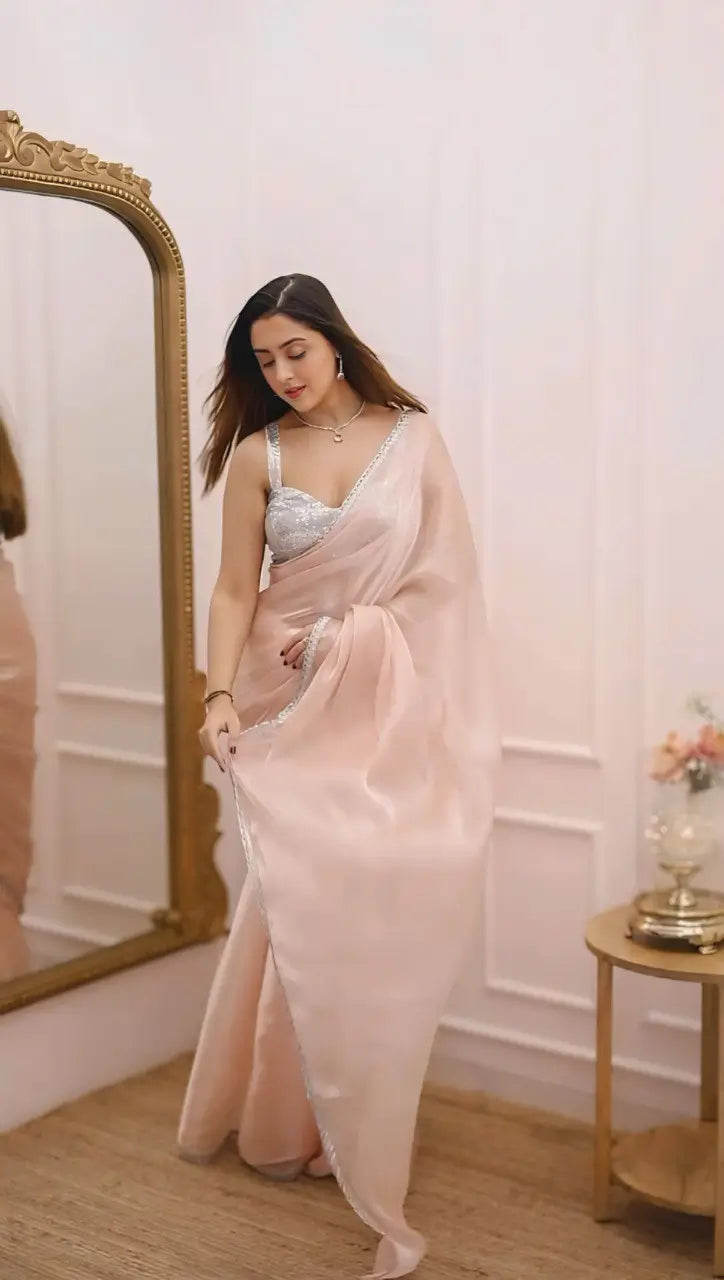 Blush Jimichi Lace Border Saree