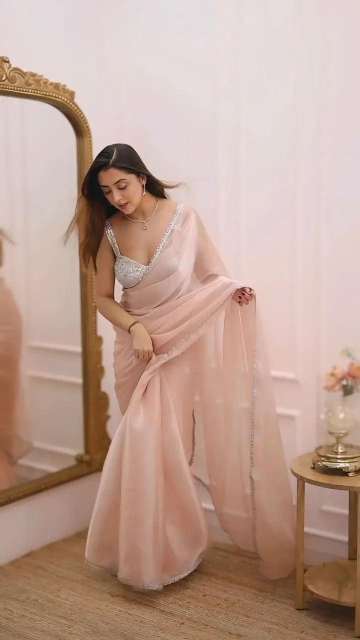 Blush Jimichi Lace Border Saree