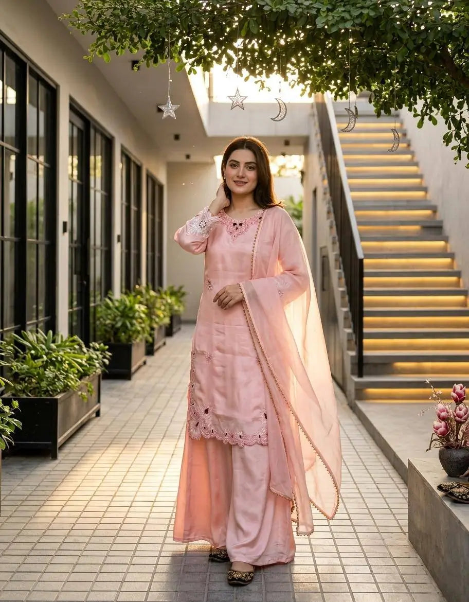 Blush Pearl Cutwork Palazzo Suit