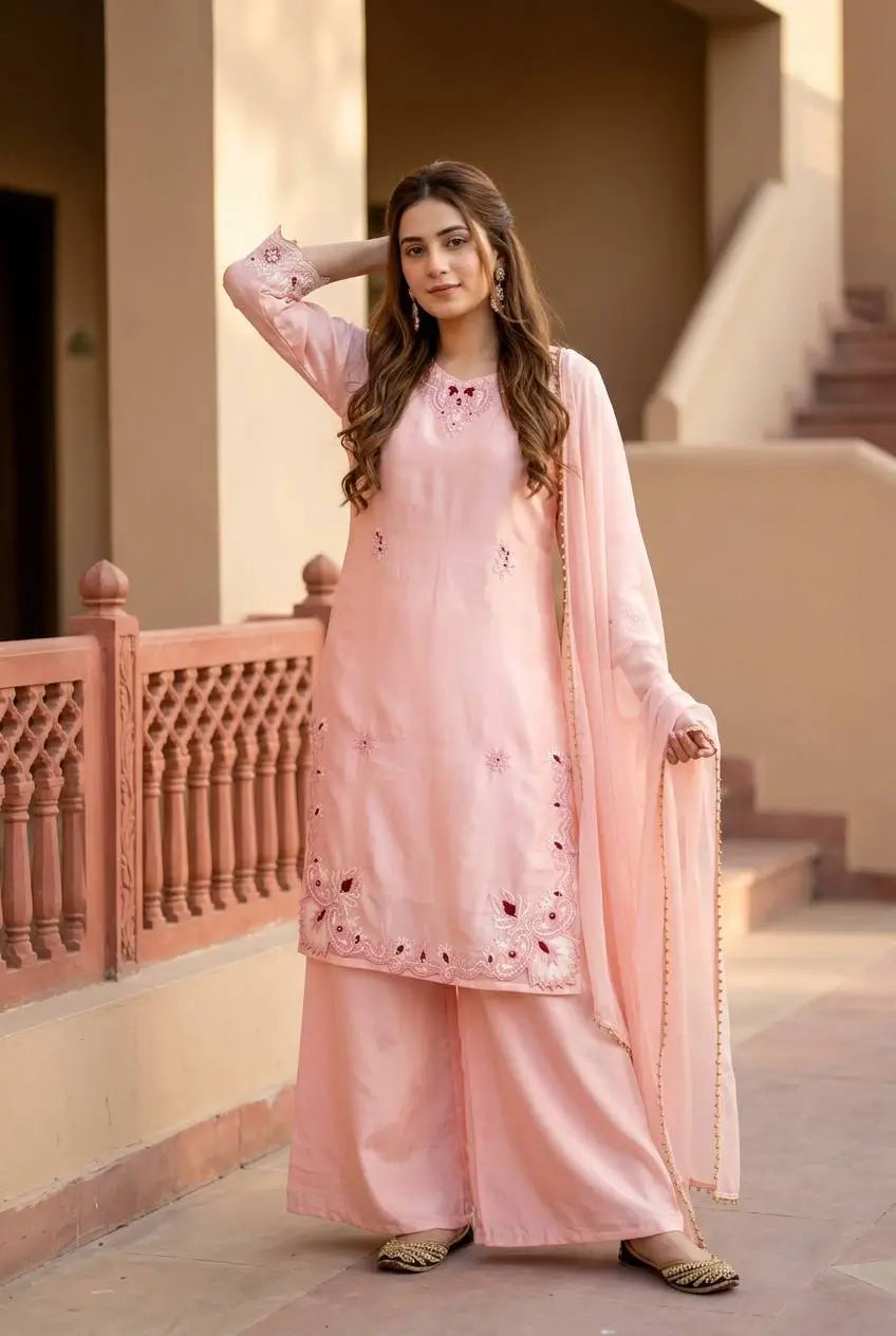 Blush Pearl Cutwork Palazzo Suit