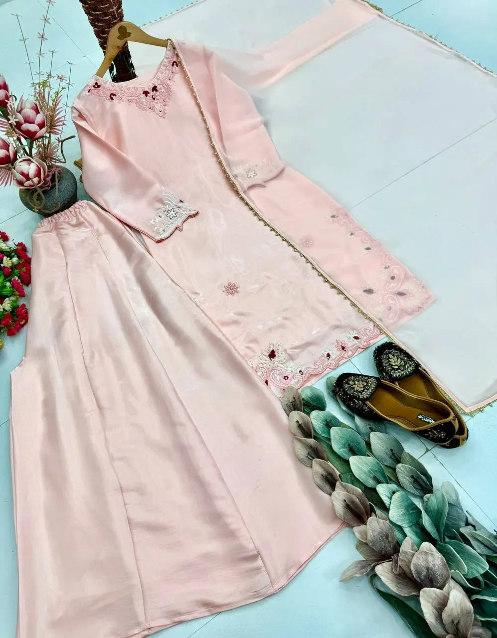 Blush Pearl Cutwork Palazzo Suit