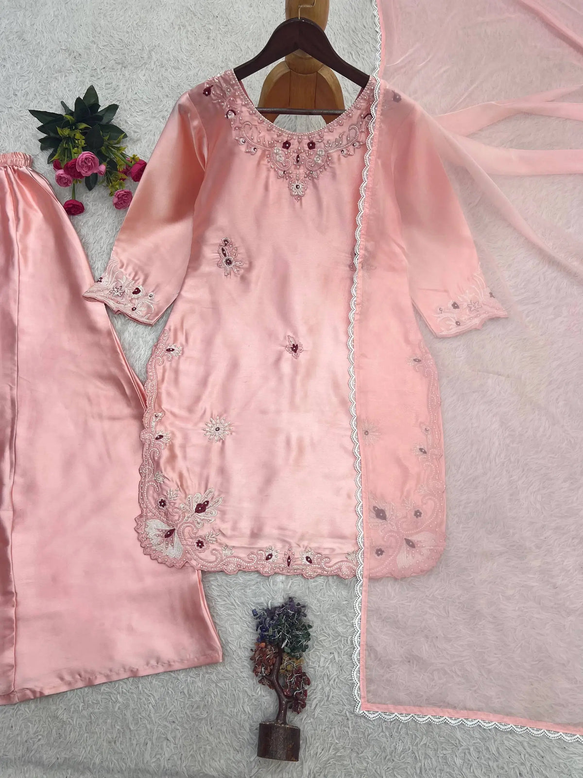Blush Pearl Cutwork Suit