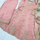 Blush Pink Chinon Embroidered Gown Set with Palazzo & Organza Dupatta