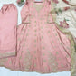Blush Pink Chinon Embroidered Gown Set with Palazzo & Organza Dupatta