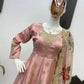Blush Pink Chinon Embroidered Gown Set with Palazzo & Organza Dupatta