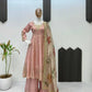 Blush Pink Chinon Embroidered Gown Set with Palazzo & Organza Dupatta