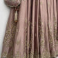 Blush Pink Chinon Embroidered Gown Set with Palazzo & Organza Dupatta