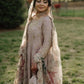 Blush Pink Chinon Embroidered Gown Set with Palazzo & Organza Dupatta