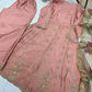 Blush Pink Chinon Embroidered Gown Set with Palazzo & Organza Dupatta