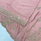 Blush Pink Chinon Embroidered Gown Set with Palazzo & Organza Dupatta