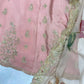 Blush Pink Chinon Embroidered Gown Set with Palazzo & Organza Dupatta