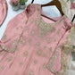 Blush Pink Chinon Embroidered Gown Set with Palazzo & Organza Dupatta