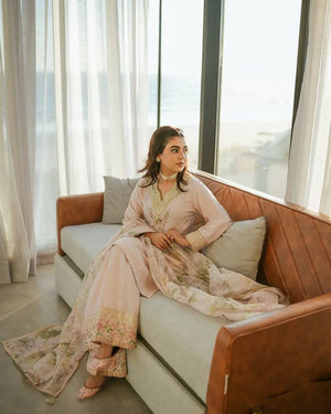 Blush Pink Embroidered Crepe Suit with Plazzo & Floral Digital Print Chinon Silk Dupatta