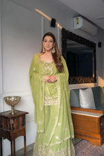 Blush Pink Faux Georgette Embroidered Sharara Set with Dupatta